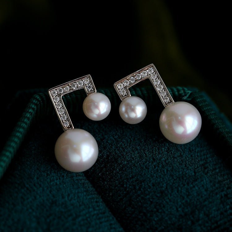 Light Luxury Sterling Silver Note Pearl Earrings - floysun