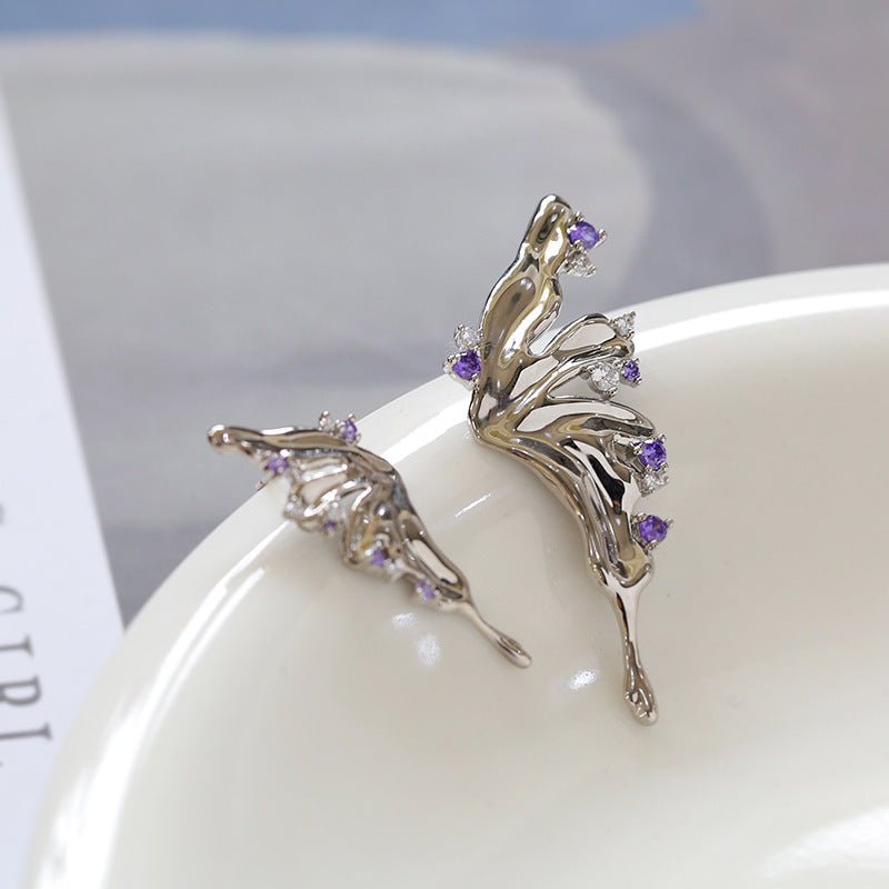 Liquid Butterfly Wing Zircon Earrings - floysun