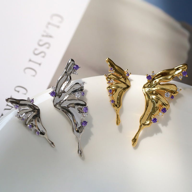 Liquid Butterfly Wing Zircon Earrings - floysun