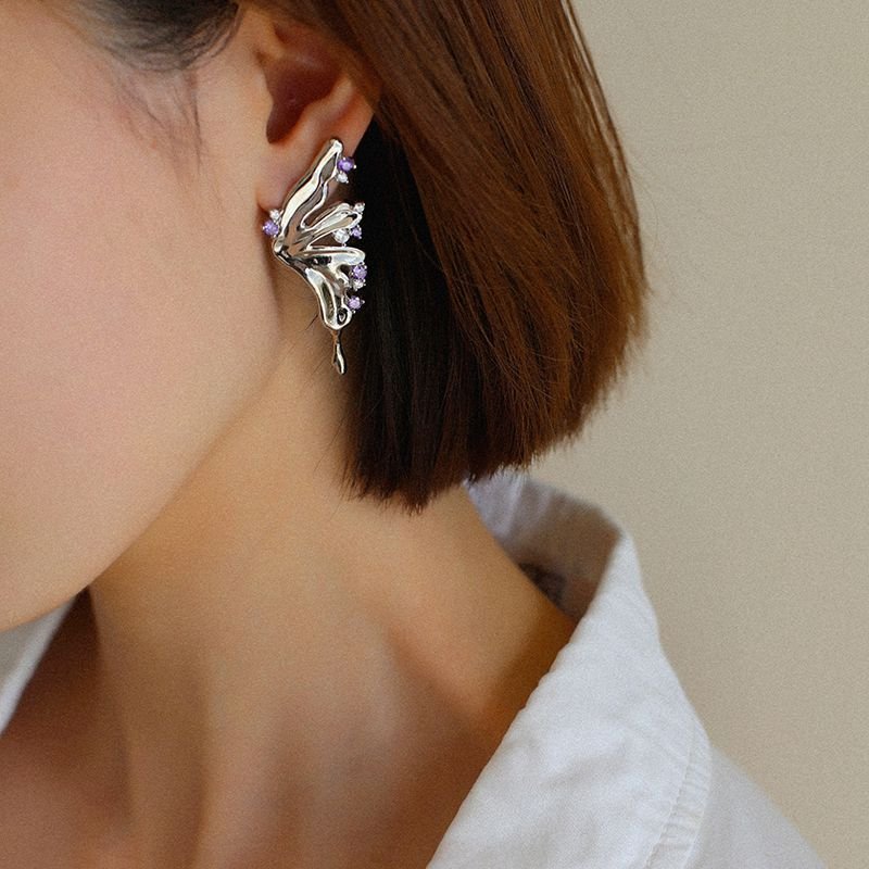 Liquid Butterfly Wing Zircon Earrings - floysun