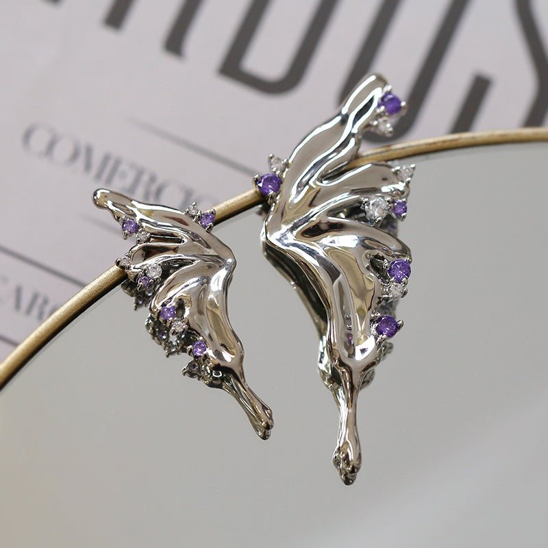 Liquid Butterfly Wing Zircon Earrings - floysun