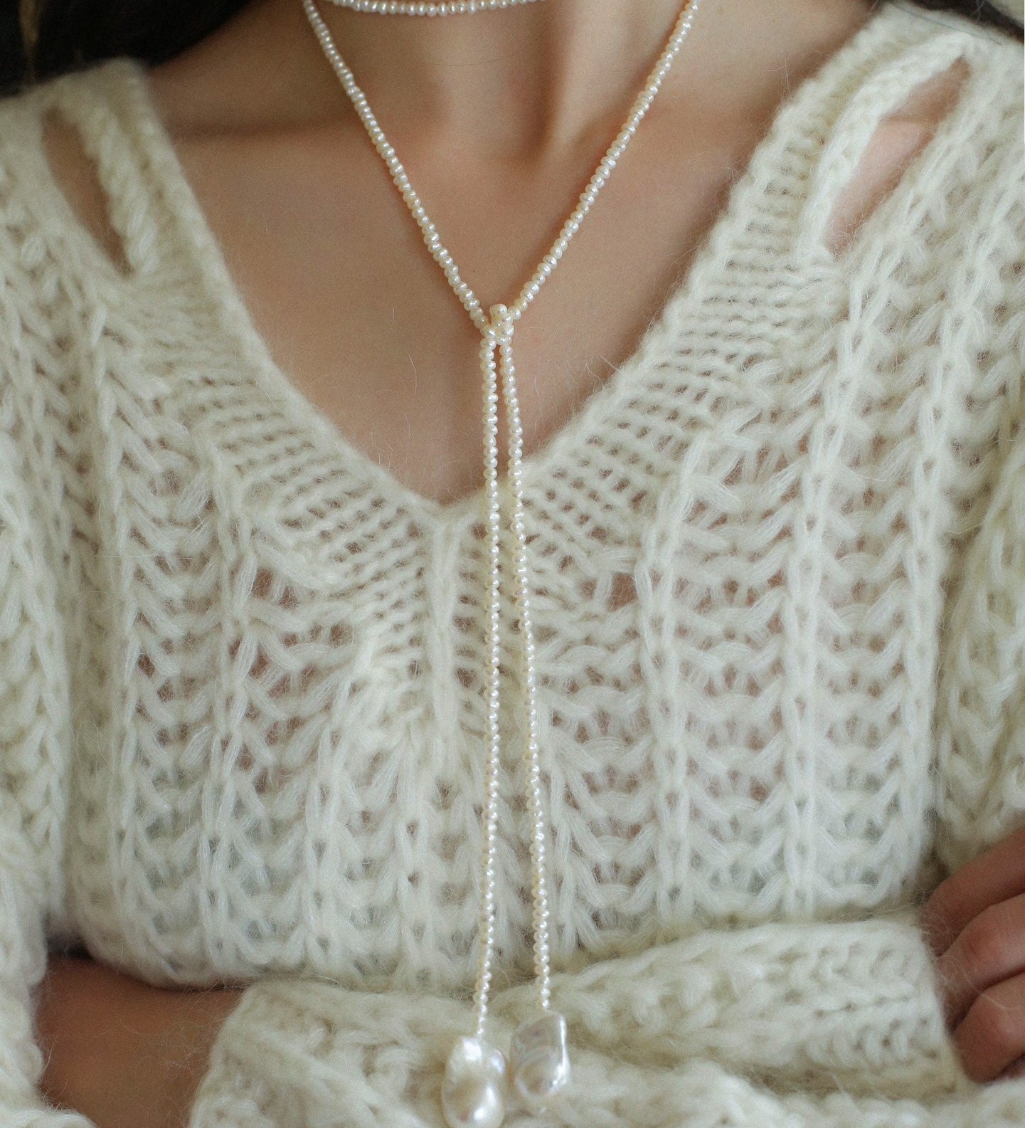 Long Baroque Beaded Pearl Sweater Necklace - floysun