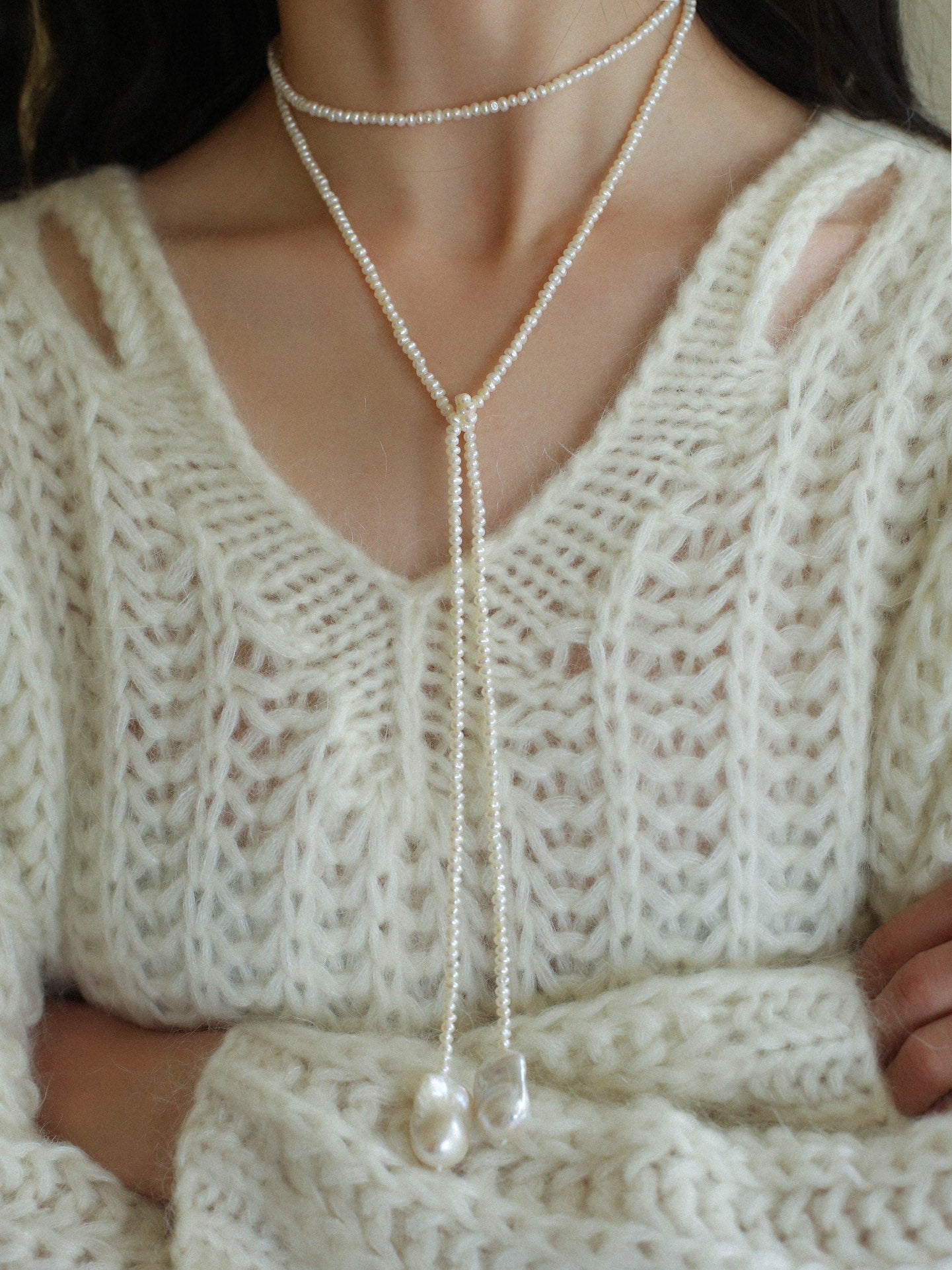Long Baroque Beaded Pearl Sweater Necklace - floysun