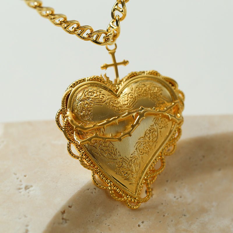 Love Cross Heart Gold Necklace - floysun