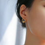 Metal Ring Pearl Stud Earrings - floysun