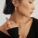 Metal Wrap Baroque Pearl Asymmetric Earrings - floysun