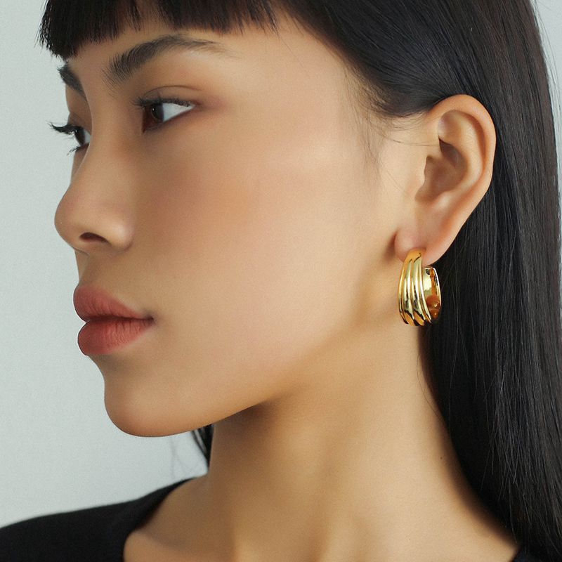 Metallic Striped C-shaped Earrings - floysun