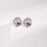 Minimalist Sterling Silver Striped Oval Earrings - floysun