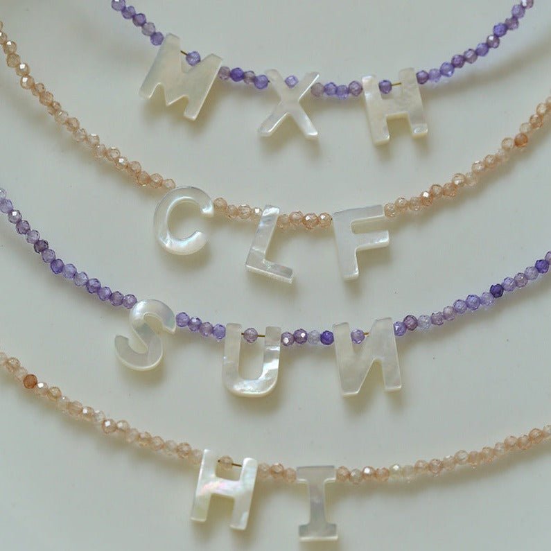 Mother-of-Pearl Alphabet Colorful Zircon Beaded Necklace - floysun