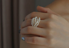 Multi-layer Rice Grain Woven Pearl Ring - floysun