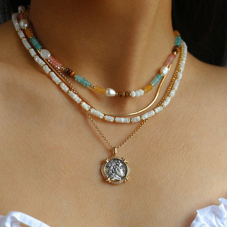 Multicolored Beaded Panel Pearl Necklace D - floysun