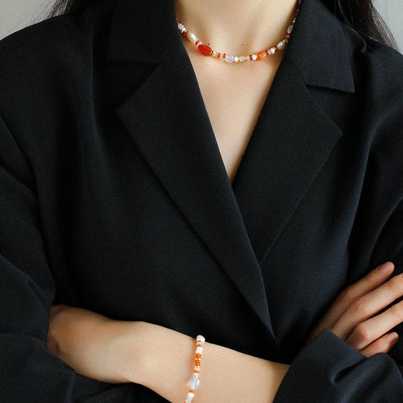 Multiple Irregular Colored Agate Jade Bracelet-Red - floysun