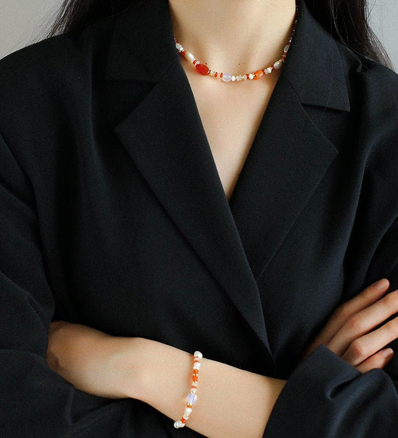 Multiple Irregular Colored Agate Jade Bracelet-Red - floysun