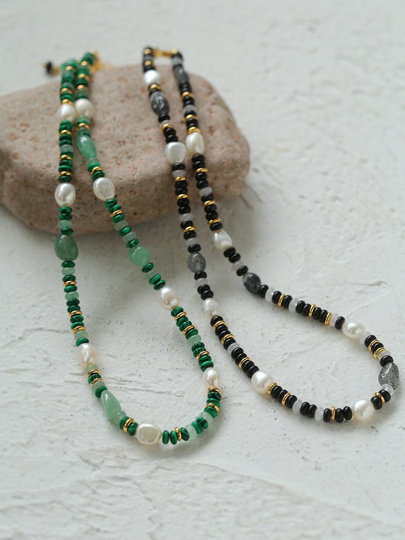 Multiple Irregular Colored Agate Jade Necklace -Black - floysun