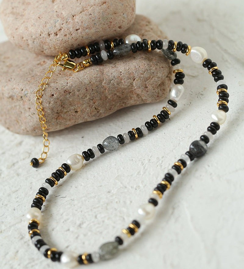 Multiple Irregular Colored Agate Jade Necklace -Black - floysun