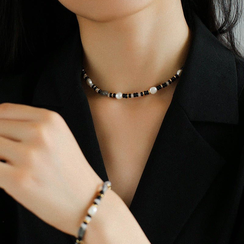 Multiple Irregular Colored Agate Jade Necklace -Black - floysun