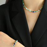 Multiple Irregular Colored Agate Jade Necklace -Blue - floysun