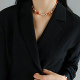 Multiple Irregular Colored Agate Jade Necklace -Red - floysun