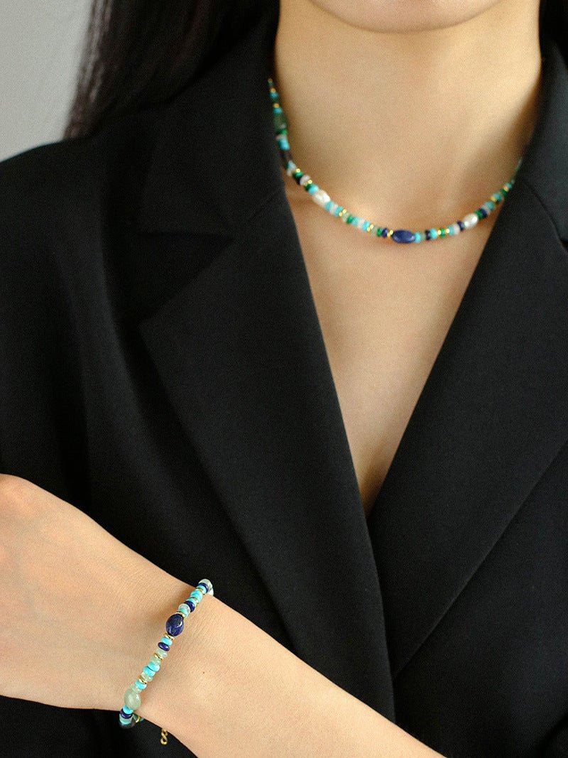 Multiple Irregular Colored Agates Jade Bracelet-Blue - floysun