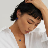 Natural Lapis Lazuli Stone Round Earrings - floysun