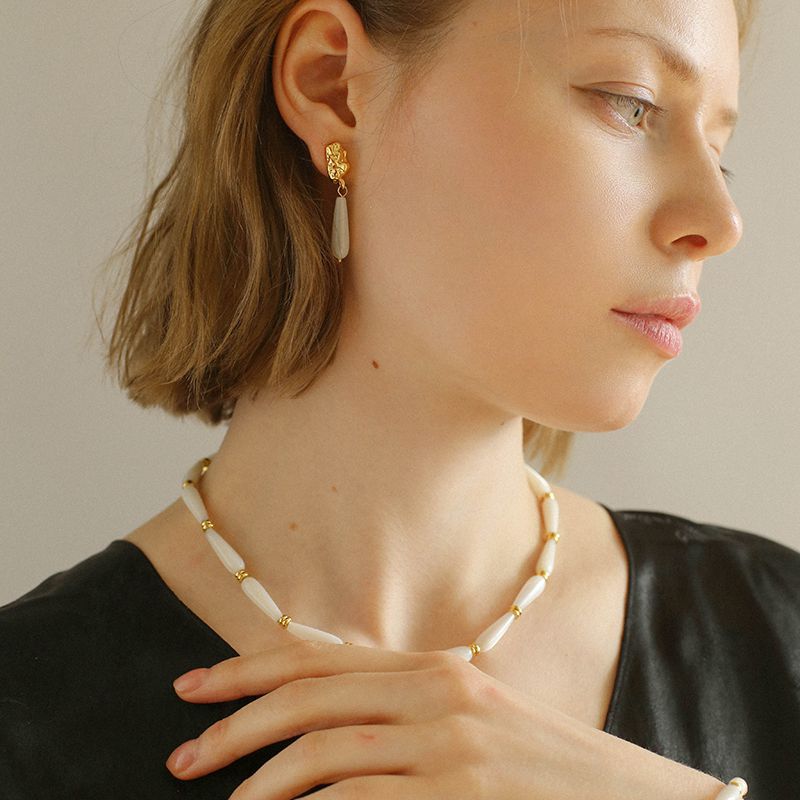 Natural Mother of Pearl Elegance - Handmade Water Drop Earring - floysun