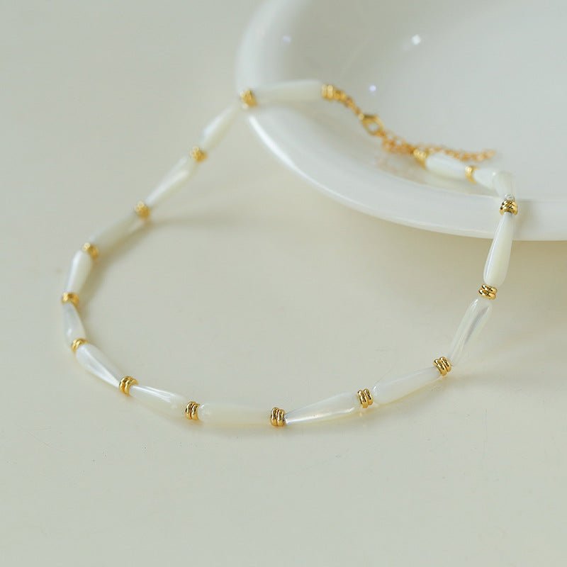 Natural Mother of Pearl Elegance - Long Drop Beaded Necklace - floysun