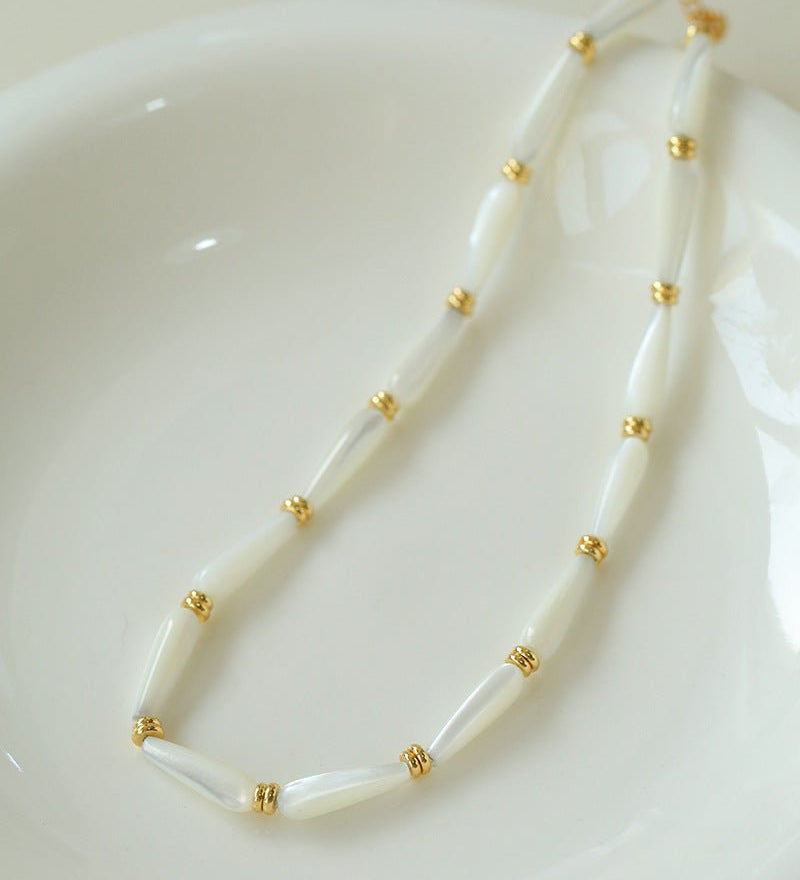 Natural Mother of Pearl Elegance - Long Drop Beaded Necklace - floysun