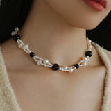 Natural Pearl Black Agate Woven Necklace - floysun