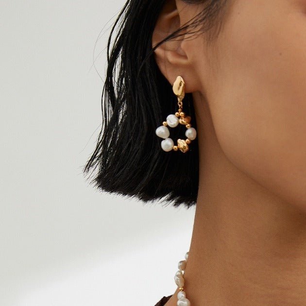 Natural Pearl Hoop Stud Earrings - floysun