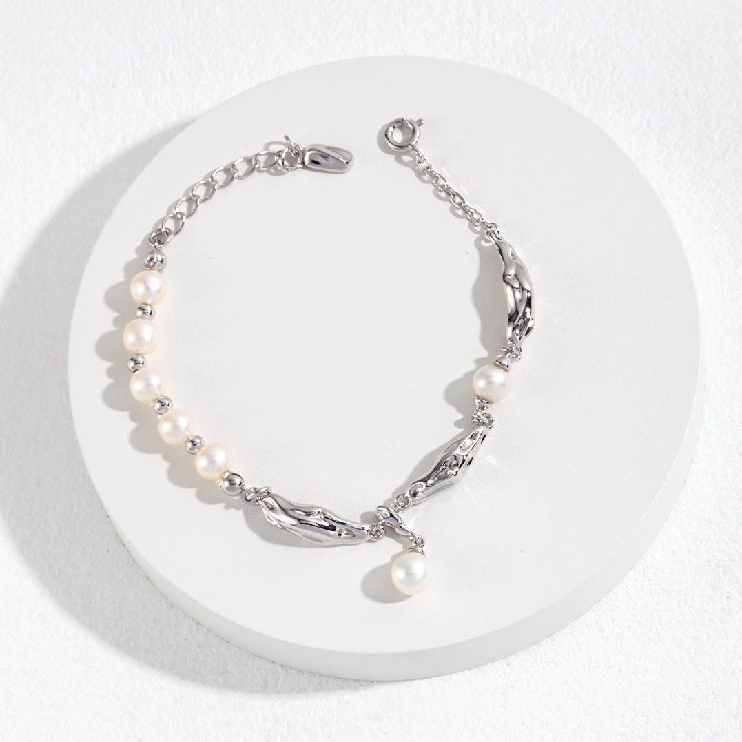 Natural Pearl Silk Scarf Design Series Sterling Silver Pearl Bracelet - floysun