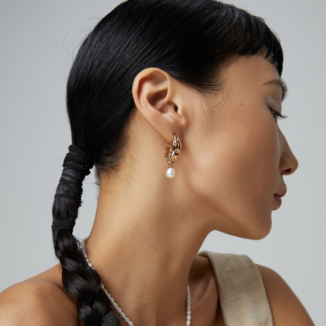 Natural Pearl Silk Scarf Design Series Sterling Silver Pearl Earrings - floysun