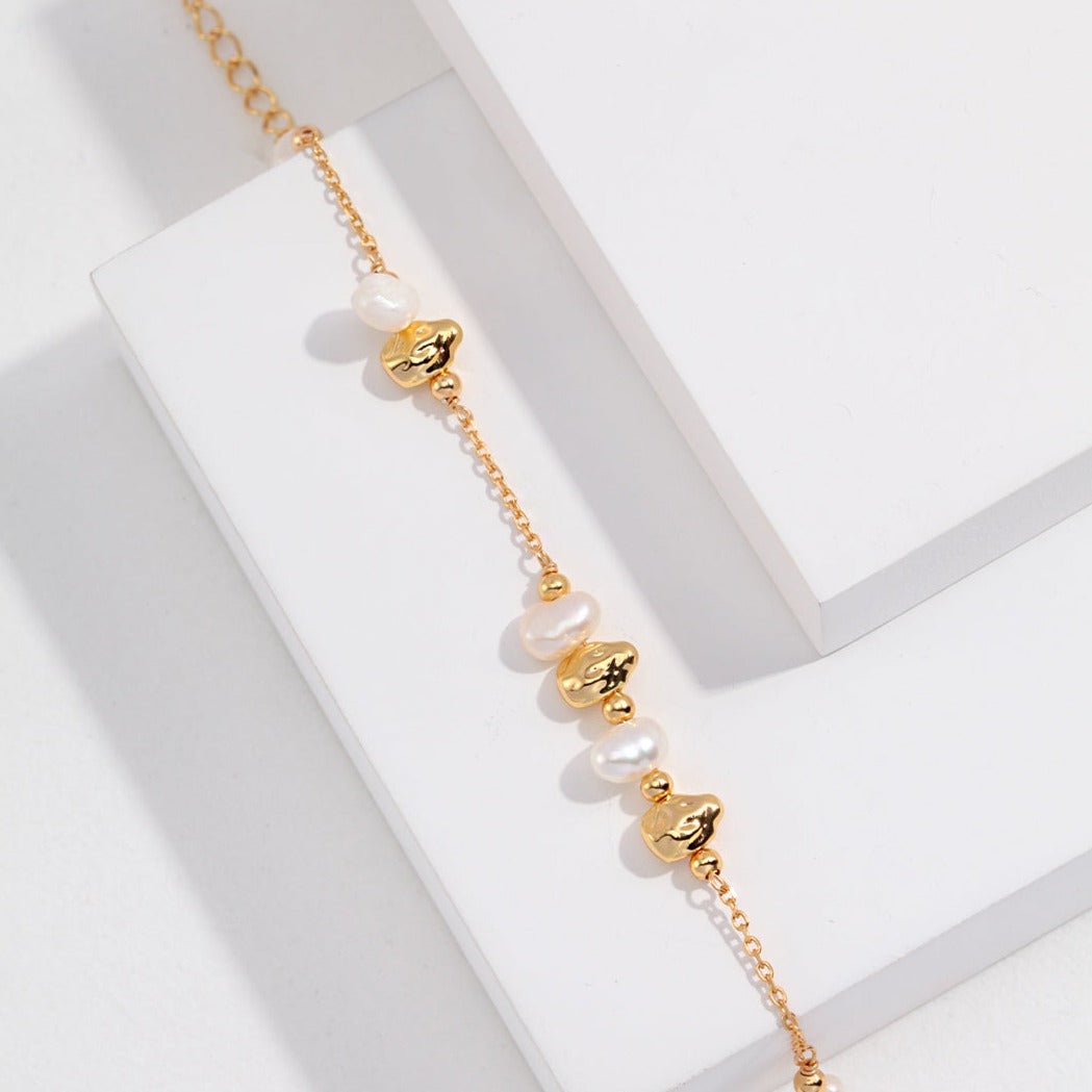 Natural Pearl Stitching Silver Bead Chain Bracelet - floysun