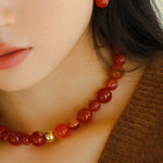 Natural Red Agate Beaded Necklace Bracelet And Earring Sets - floysun
