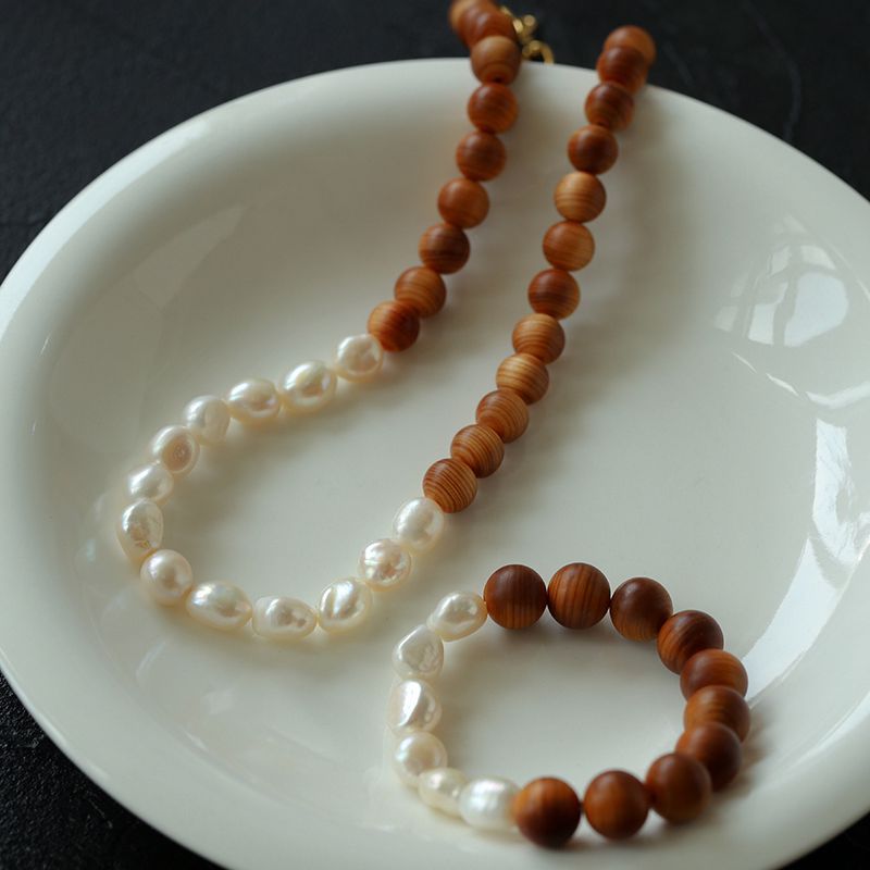 New Chinese Wood Grain Beaded Pearl Stretch Bracelet - floysun