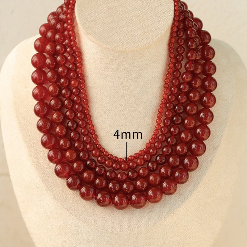New Year 4/6/8/10mm Red Agate Stone Beaded Necklaces - floysun