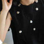 Nine Large Petal Baroque Pearls Black Spinel Necklace - floysun