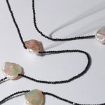 Nine Large Petal Baroque Pearls Black Spinel Necklace - floysun