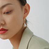 Oval Drop Baroque Shaped Pearl Earrings - floysun