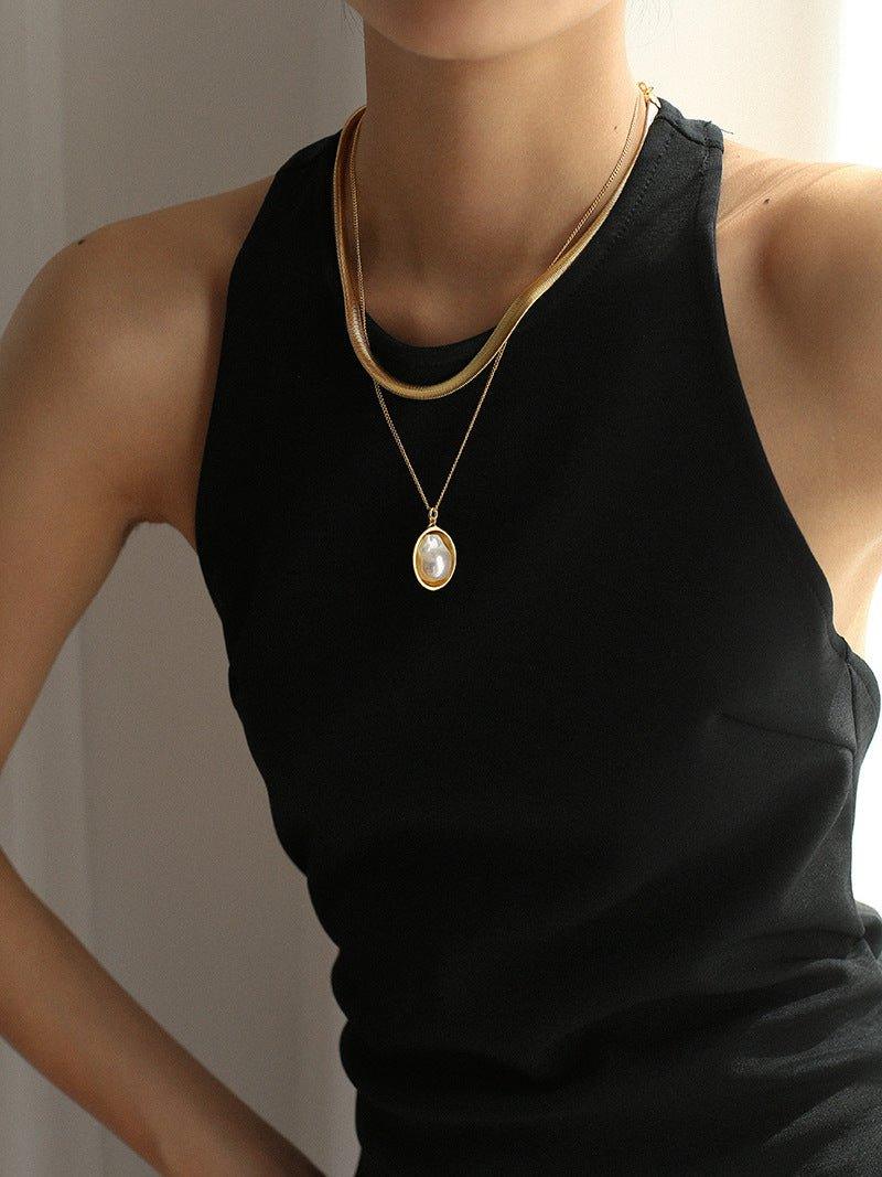 Oval Drop Baroque Shaped Pearl Necklace - floysun