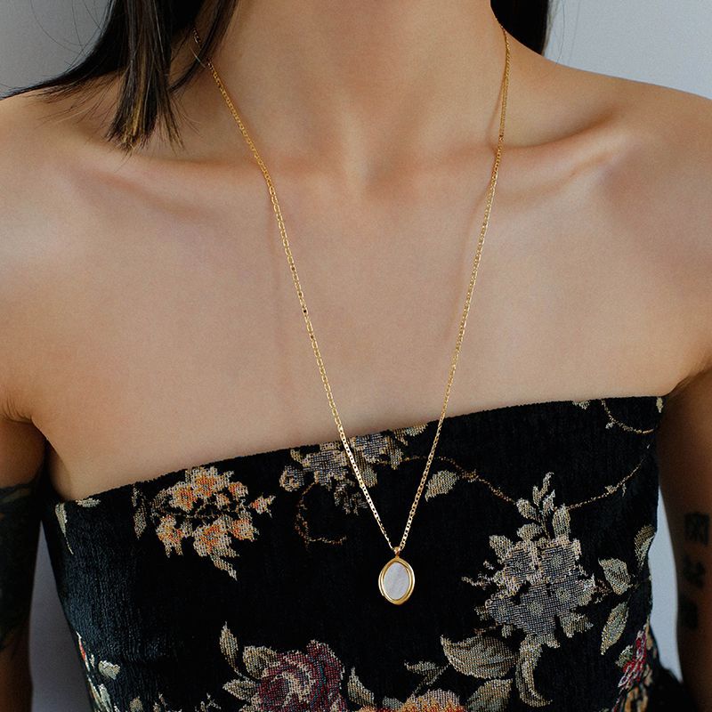 Oval Geometric White Mother of pearl Long Necklace - floysun