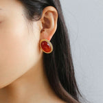 Oval Red Onyx Stone Twist Studs Earrings - floysun
