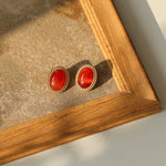 Oval Red Onyx Stone Twist Studs Earrings - floysun