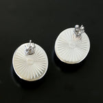 Oval Stud Earrings: White Mother-of-Pearl, Black Agate, Wood-grain Marble - floysun