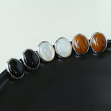 Oval Stud Earrings: White Mother-of-Pearl, Black Agate, Wood-grain Marble - floysun