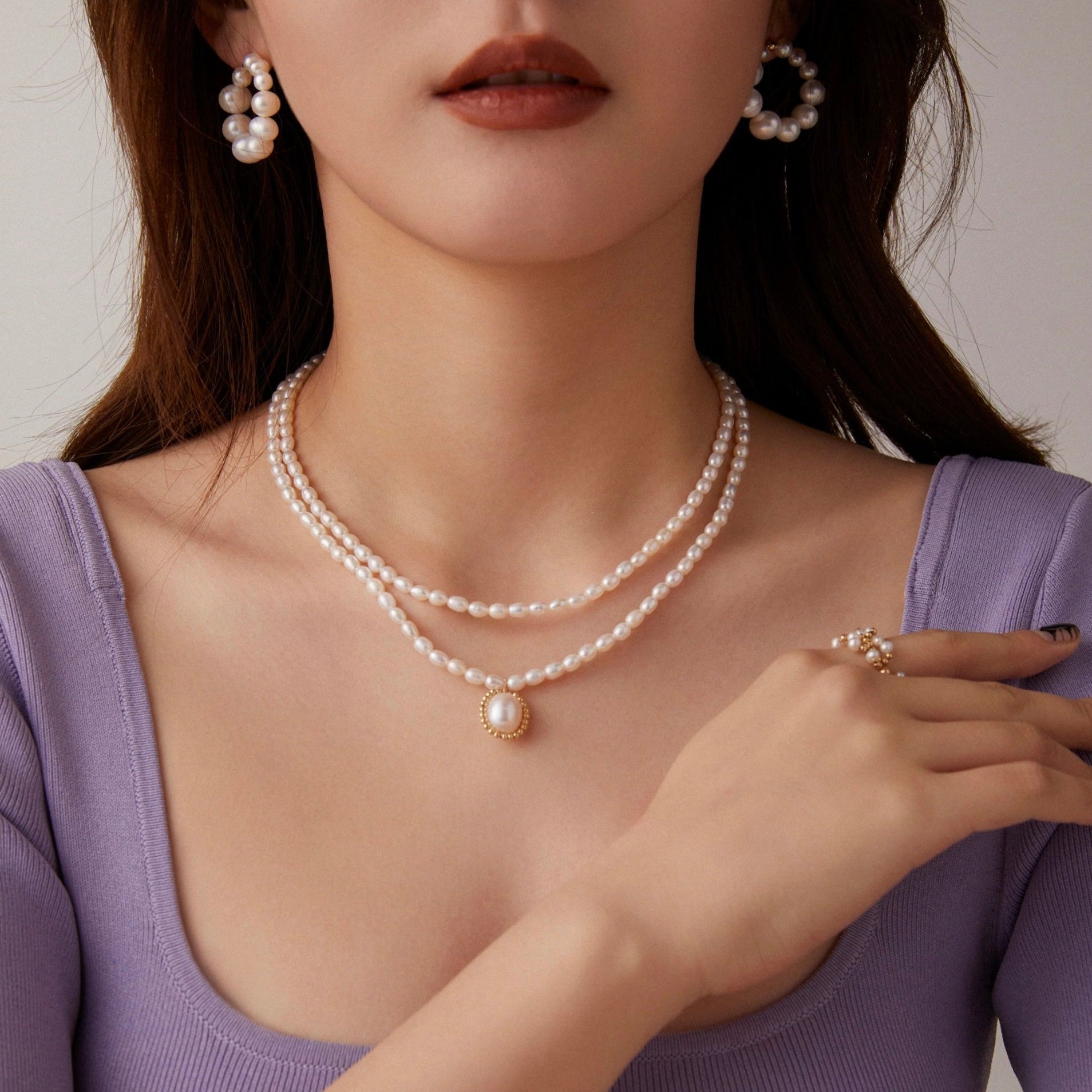 Palace Double Layer Long Pearl Necklace - floysun
