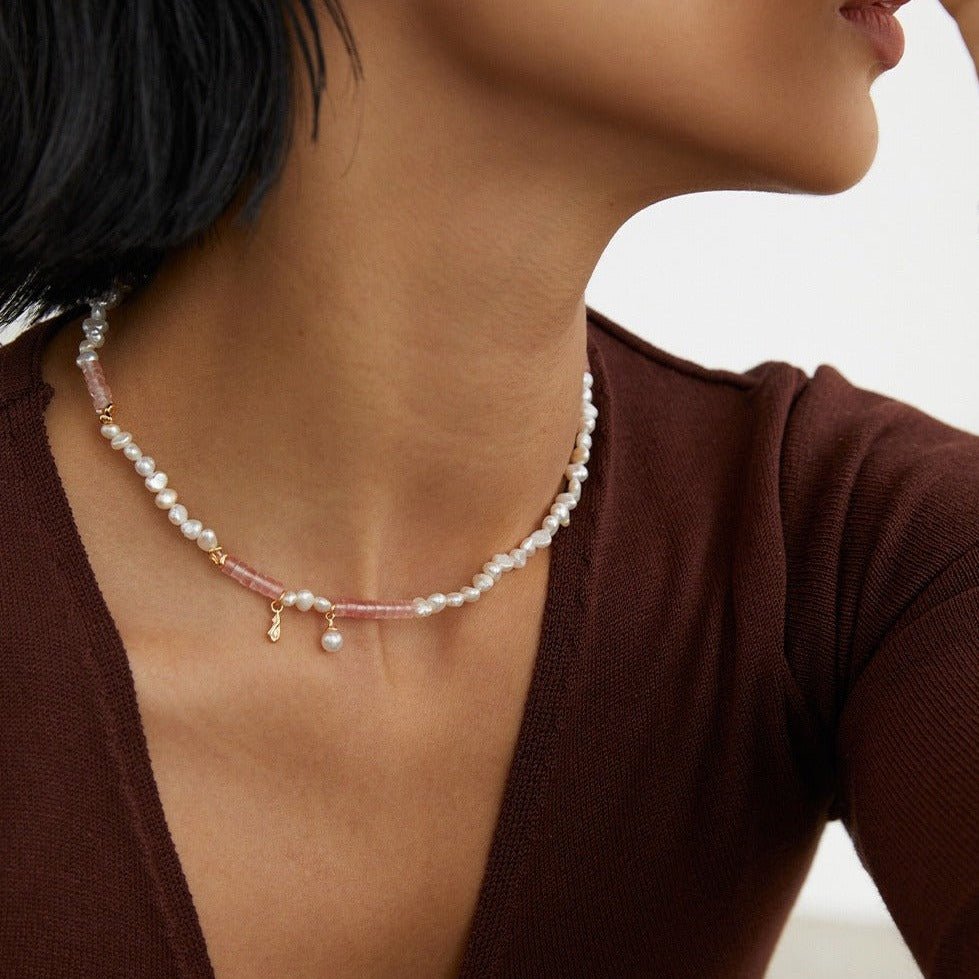 Peach Blossom Sterling Silver Pearl Necklace - floysun