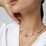 Pearl Spaced Black Onyx Shell Pendant Necklace - floysun