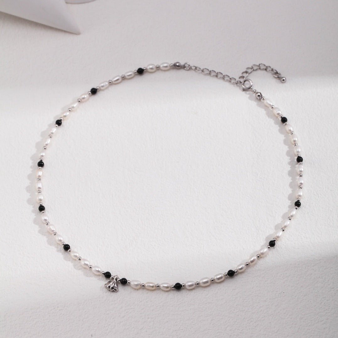 Pearl Spaced Black Onyx Shell Pendant Necklace - floysun