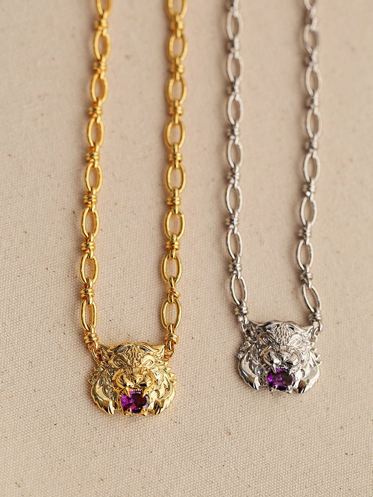 Personalized Tiger Head Zircon Double Layer Necklace - floysun