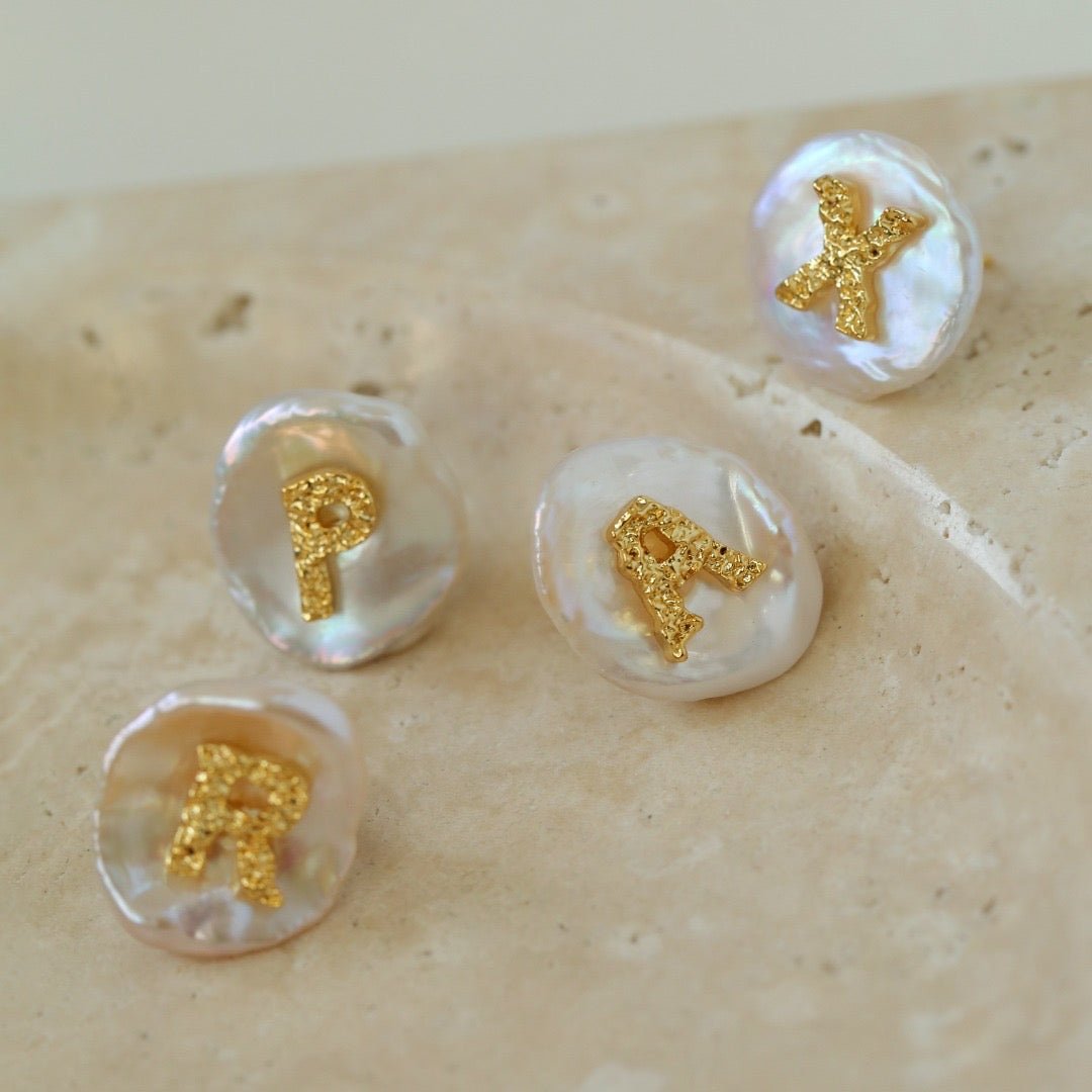 Petal Baroque Pearl Letter Earrings - floysun